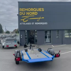 Remorque Porte-Motos Cochet Duo Abaissable & Pliable – Bleu – PTAC 750 Kg.